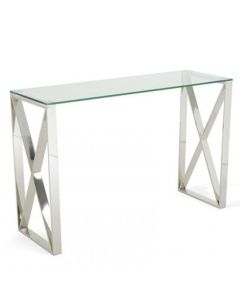 Astra Clear Glass Top Console Table With Silver Frame