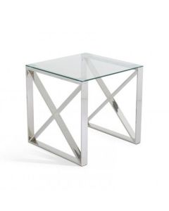 Astra Clear Glass Top Lamp Table With Silver Frame