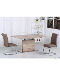 Astra Extending Wooden Dining Set In Oak Effect With 6 PU Chrome Chairs