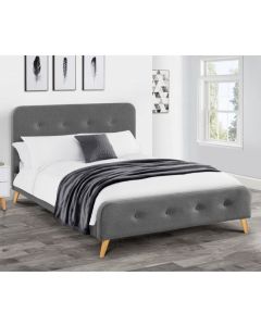 Astrid Curved Retro Fabric Upholstered Double Bed In Grey