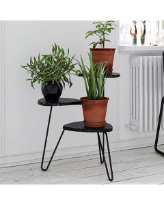 Athena Wooden Marble Effect Plant Stand In Black