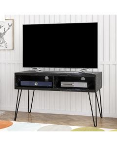 Athena Wooden Marble Effect TV Stand With 2 Shelves In Black