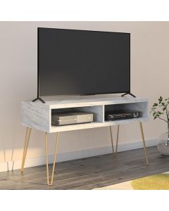 Athena Wooden Marble Effect TV Stand With 2 Shelves In White