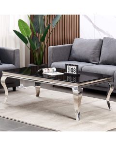 Atlanta Glass Coffee Table In Black With Silver Stainless Steel Legs