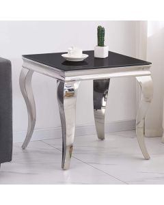 Atlanta Glass Lamp Table In Black With Silver Stainless Steel Legs