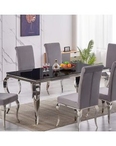 Atlanta Glass Dining Table In Black With Silver Stainless Steel Legs