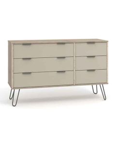 Augusta Wide Wooden Chest Of Drawers With 6 Drawers In Driftwood