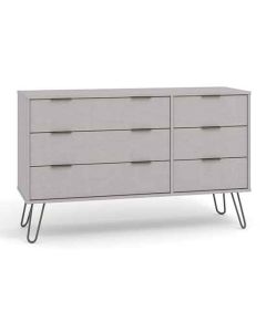 Augusta Wide Wooden Chest Of Drawers With 6 Drawers In Grey