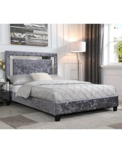 Augustina Crushed Velvet Double Bed In Silver With Mirror