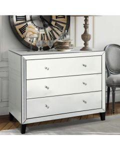 Augustina Mirrored Wooden Chest Of Drawers With 3 Drawers