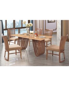 Aurora Natural Stone Marble Dining Set With Wooden Base And 4 PU Chairs