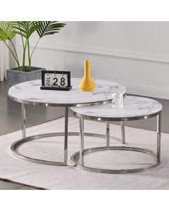 Avalon Wooden Set Of 2 Coffee Tables In White Marble Effect