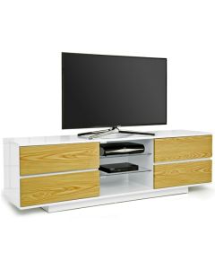 Avitus Ultra Wooden TV Stand In White High Gloss With 4 Oak Drawers