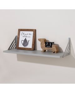 Avon Small Wooden Wall Shelf With Metal Support In Light Grey