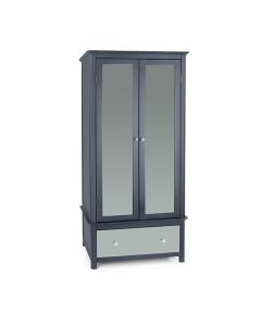 Ayr Mirrored Glass 2 Doors And 1 Drawer Wardrobe In Carbon