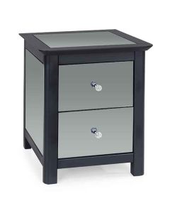 Ayr Mirrored Glass 2 Drawers Bedside Cabinet In Carbon