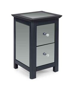 Ayr Mirrored Glass 2 Drawers Petite Bedside Cabinet In Carbon