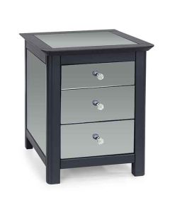 Ayr Mirrored Glass 3 Drawers Bedside Cabinet In Carbon