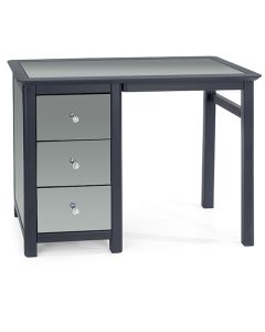 Ayr Mirrored Glass Single Pedestal Dressing Table In Carbon