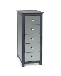 Ayr Narrow Mirrored Glass Chest Of Drawers With 5 Drawers In Carbon