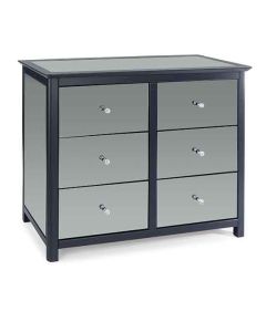 Ayr Wide Mirrored Glass Chest Of Drawers With 6 Drawers In Carbon