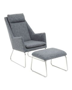 Azalea Fabric Recliner Chair And Footstool In Grey