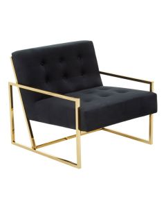 Azalea Velvet Upholstered Armchair In Black With Gold Frame