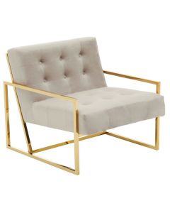 Azalea Velvet Upholstered Armchair In Mink With Gold Frame