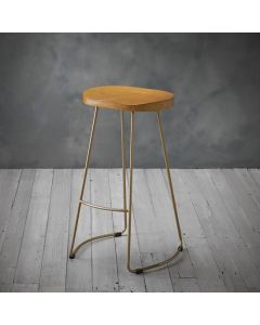 Bailey Pine Wood Seat Bar Stool With Golden Metal Legs