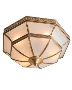 Balfour Frosted Glass 4 Lights Flush Ceiling Light In Antique Brass