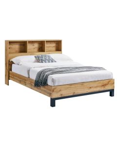 Bali Wooden King Size Bed In Oak With Bookcase Headboard