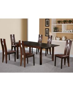 Baltic Wooden Dining Set In Dark Walnut With 6 Solid Beech Chairs