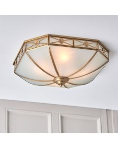 Bannerman Frosted Glass 4 Lights Flush Ceiling Light In Antique Brass