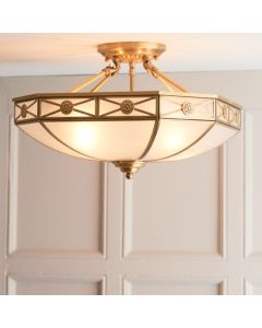 Bannerman Frosted Glass 4 Lights Semi Flush Ceiling Light In Antique Brass