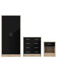 Bardalona Wooden Trio Bedroom Furniture Set On Oak Effect And Black