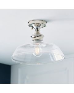Barford Clear Glass Shade Semi Flush Ceiling Light In Bright Nickel
