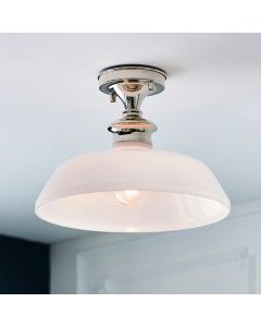 Barford Gloss Opal Glass Shade Semi Flush Ceiling Light In Bright Nickel