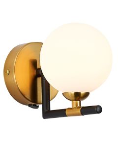 Batley 1 Bulb Wall Light In Matt Black Antique Brass