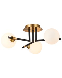 Batley 3 Bulbs Flush Ceiling Light In Matt Black Antique Brass