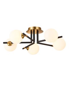 Batley 5 Bulbs Flush Ceiling Light In Matt Black Antique Brass