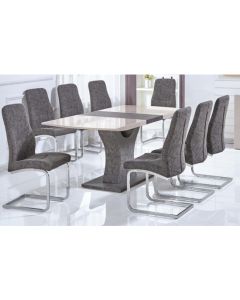 Belarus Extending Wooden Dining Set In Cream High Gloss With 6 Chairs