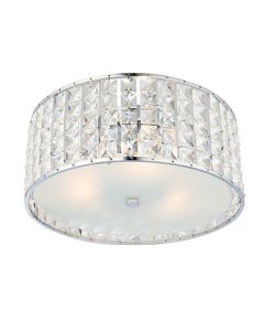 Belfont 3 Lights Clear Faceted Crystals Flush Ceiling Light In Chrome