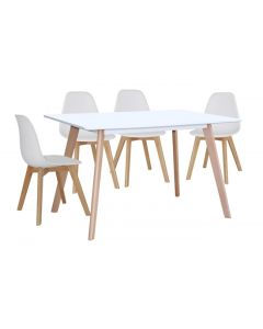 Belgium Large Wooden Dining Table In White With 4 Chairs