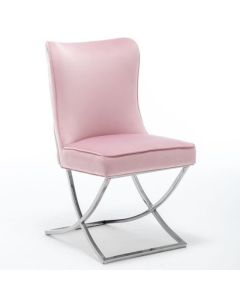 Belgravia Velvet Dining Chair In Pink With Chrome Legs