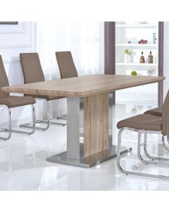 Belize Wooden Dining Table In Natural With Stainless Steel Base