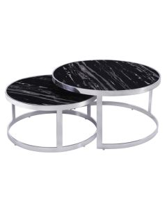 Bella Black Marble Nesting Tables With Chrome Frame