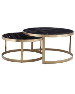 Bella Black Marble Nesting Tables With Golden Frame