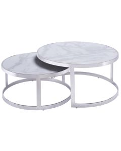 Bella White Marble Nesting Tables With Chrome Frame