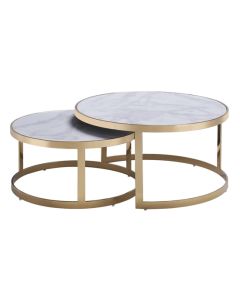 Bella White Marble Nesting Tables With Golden Frame