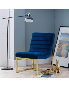 Bellagio Velvet Bedroom Chair In Blue With Brushed Gold Legs